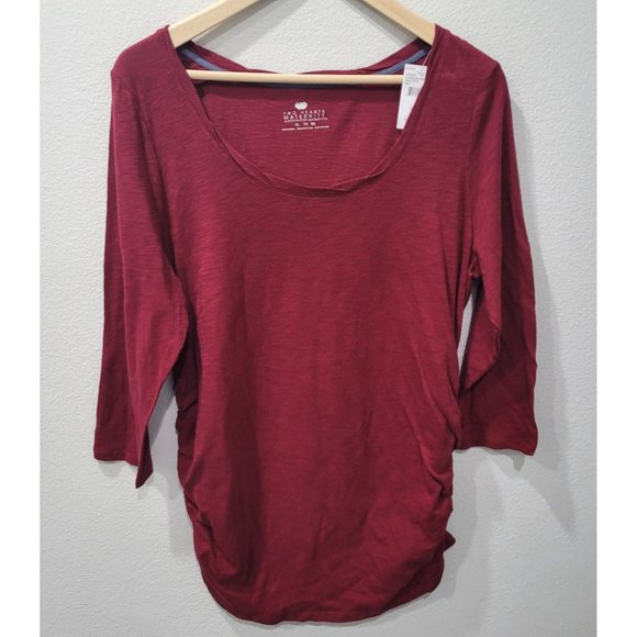 Two Hearts Maternity Womens Dark Red Ruched 3/4 Sleeve Top Size XL - Picture 1 of 8